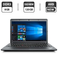 Ноутбук Б-класс Lenovo ThinkPad E540 / 15.6" (1366x768) TN / Intel Core i3-4000M (2 (4) ядра по 2.4 GHz) / 8 GB DDR3 / 120 GB SSD NEW / Intel HD Graphics 4600 / WebCam / DVD-ROM / АКБ NEW / Windows 10 Pro