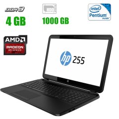 Ноутбук HP 255G / 15.6" (1366x768) TN / Intel Pentium N3700 (4 ядра по 1.6 - 2.4 GHz) / 4 GB DDR3 / 1000 GB HDD / AMD Radeon R5 M330, 2 GB DDR3, 64-bit / WebCam 