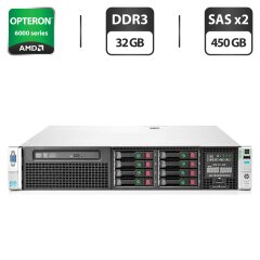 Сервер HP ProLiant DL385p G8 2U Rack / 2x AMD Opteron 6278 (16 ядер по 2.4 - 3.3 GHz) / 32 GB DDR3 / 2x 450 GB SAS / Matrox G200 Graphics / DVD-ROM / Два блока живлення 460W