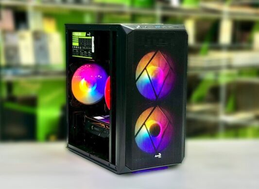 Игровой ПК AeroCool CS-107-A-BK Tower / Intel Xeon E5-2650v2 (8 (16) ядер по 2.6 - 3.4 GHz) / 16 GB DDR3 / 512 GB SSD / AMD Radeon RX 570, 8 GB GDDR6, 256-bit / 500W / Win 10