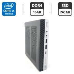 Неттоп HP EliteDesk 800 G4 Desktop Mini USFF / Intel Core i5-8400 (6 ядер по 2.8 - 4.0 GHz) / 16 GB DDR4 / 240 GB SSD / Intel UHD Graphics 630 / Блок живлення