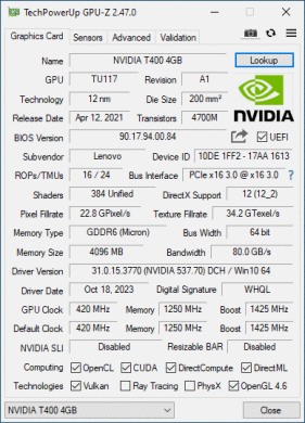 Дискретная видеокарта nVidia Quadro T400, 4 GB GDDR6, 64-bit / 3x miniDP / SFF