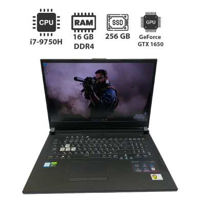 Игровой ноутбук Asus Rog Strix / 15.6" (1920x1080) IPS / Intel Core i7-9750H (6 (12) ядер по 2.6 - 4.5 GHz) / 16 GB DDR4 / 256 GB SSD + 1000 GB HDD / nVidia GeForce GTX 1650, 4 GB GDDR6, 128-bit / WebCam / Windows 11 Pro