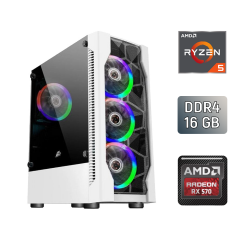 Ігровий ПК 1stPlayer White ATX / AMD Ryzen 5 2600 (6 (12) ядер по 3.4 - 3.9 GHz) / 16 GB DDR4 / 128 GB SSD + 1000 GB HDD / AMD Radeon RX 570, 8 GB GDDR5, 256-bit / 500 W / Asus Prime A520M-K