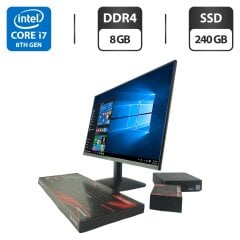 Комплект ПК: неттоп Asus Chromebox 3 Mini PC USFF / Intel Core i7-8550U (4 (8) ядра по 1.8 - 4.0 GHz) / 8 GB DDR4 / 240 GB SSD / Intel UHD Graphics 620 / Wi-Fi + Новый монитор AOC 24B31H / 24" (1920x1080) IPS / Кабели