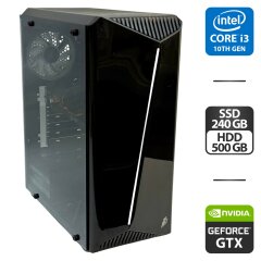 Компьютер 1stPlayer Black with window Tower / Intel Core i3-10100F (4 (8) ядра по 3.6 - 4.3 GHz) / 16 GB DDR4 / 240 GB SSD + 500 GB HDD / nVidia GeForce GTX 660, 2 GB GDDR5, 192-bit / 400W
