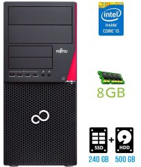Компьютер Fujitsu Esprimo P720 E90+ Tower / Intel Core i5-4590 (4 ядра по 3.3 - 3.7 GHz) / 8 GB DDR3 / 240 GB SSD + 500 GB HDD / Intel HD Graphics 4600 / 280W / DisplayPort / DVI