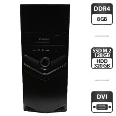 Комп'ютер GameMax Tower / Intel Celeron G3930 (2 ядра по 2.9 GHz) / 8 GB DDR4 / 128 SSD M.2 + 320 GB HDD / Intel HD Graphics 610 / DVI