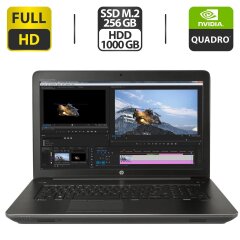Мобильная рабочая станция HP ZBook 17 G4 / 17.3" (1920x1080) IPS / Intel Core i7-7820HQ (4 (8) ядра по 2.9 - 3.9 GHz) / 16 GB DDR4 / 256 GB SSD M.2 + 1000 GB HDD / nVidia Quadro P3000, 6 GB GDDR5, 192-bit / WebCam / HDMI