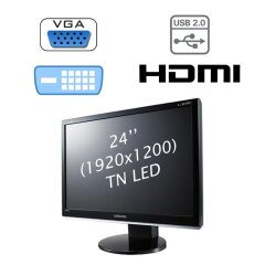 Монітор Samsung SyncMaster 2493HM / 24" (1920x1200) TN LED / 1x VGA, 1x DVI-D, 1x HDMI, 2x Audio Ports, 1x USB-Hub / вбудовані колонки 2x 2W