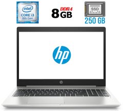 Ноутбук Б-клас HP ProBook 450 G6 / 15.6" (1366x768) TN / Intel Core i3-8145U (2 (4) ядра по 2.1 - 3.9 GHz) / 8 GB DDR4 / 250 GB SSD / Intel UHD Graphics 620 / WebCam / USB 3.1 / HDMI