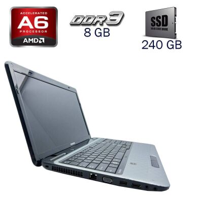 Ноутбук Б-клас Toshiba Satellite L750 / 15.6" (1366x768) TN / AMD A6-3400M (4 ядра по 1.4 - 2.3 GHz) / 8 GB DDR3 / 240 GB SSD / AMD Radeon HD 7400G 1 GB / WebCam